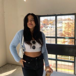 Zara Fuzzy Crop Blue Cardigan